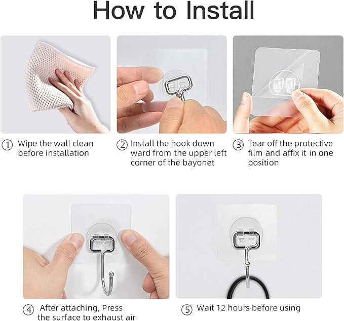 Large Adhesive Hooks for Hanging Heavy-Duty 44Ib(Max) 30 Packs, Wall Hangers without Nails Self-Adhesive Traceless Clear and Removable, Waterproof and Rustproof Multiple Uses for Bathroom Kitchen Home