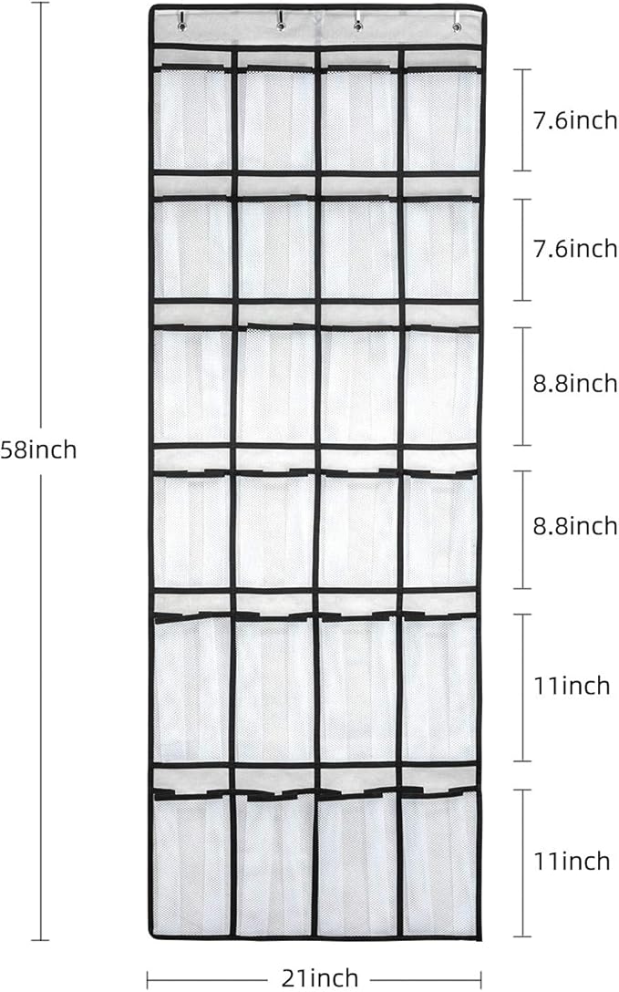 Hanging Shoe Organizer, Over The Door Shoe Organizer with 24 Mesh Large Pockets Door Shoe Rack for Men Women Kids Hanging Door Shoe Holder Size:58x21 Inch (White-2pack)