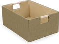Foldable Fabric Storage Basket for Shelves, Linen Decorative Storage Bin with Wooden Handles, Small Organizer Cube for Closet, Rectangle Canvas Box for Organizing, Decor, 15x10.6x6 Inches (Brown)