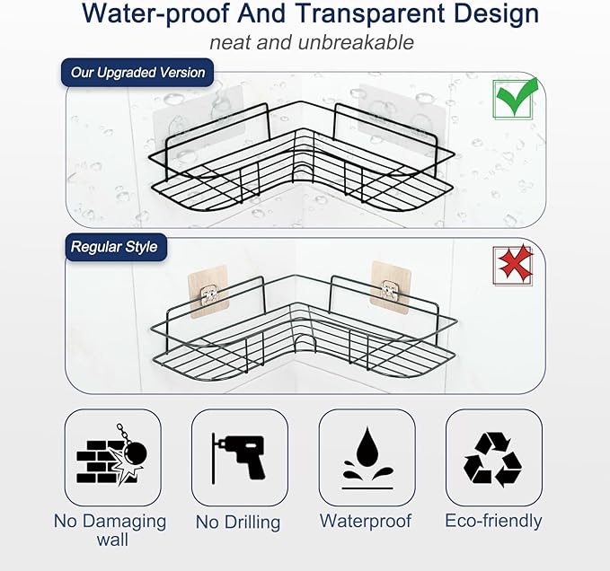 ORD OF SP Shower Caddy Adhesive Replacement, 4 Pack Strong Adhesive Shower Hooks, Water-Proof Shower Adhesive Strips, No Drilling for Corner Shelf Basket, Bathroom Storage Shelves and Kitchen Racks