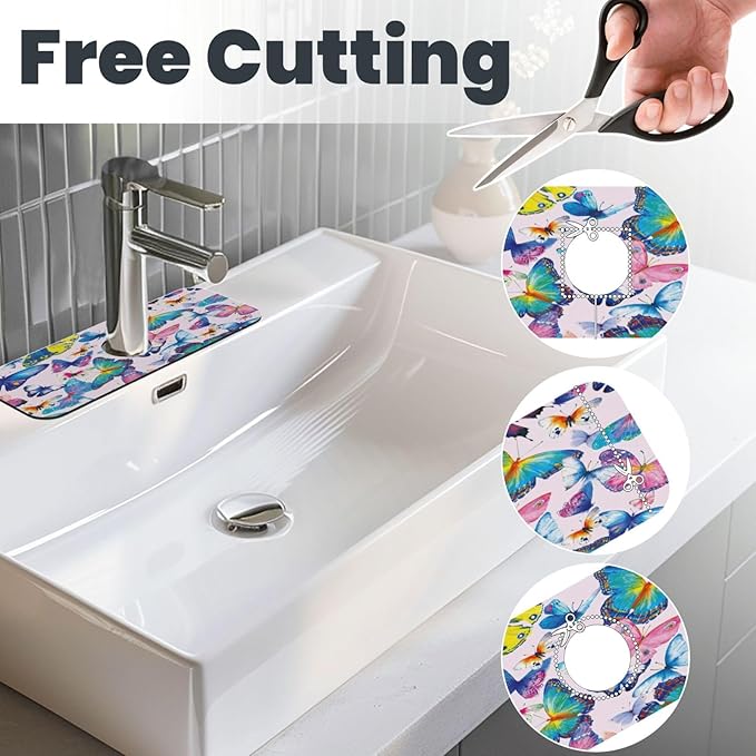 Faucet Draining Mat For Kitchen Sink, Colorful Butterflies Diatom Mud Absorbent Drain Pad For Bathroom Kitchen Sink Splash Guard Drying Mat