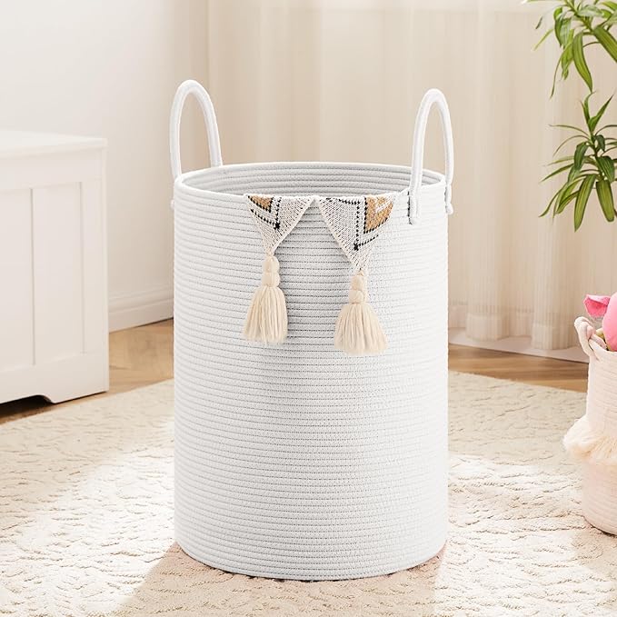 Laundry Basket,Woven Cotton Rope Laundry Hamper,80L for Decorative Storage of Dirty Clothes,Toys and Blankets in Bathroom,Baby Room and Living Room