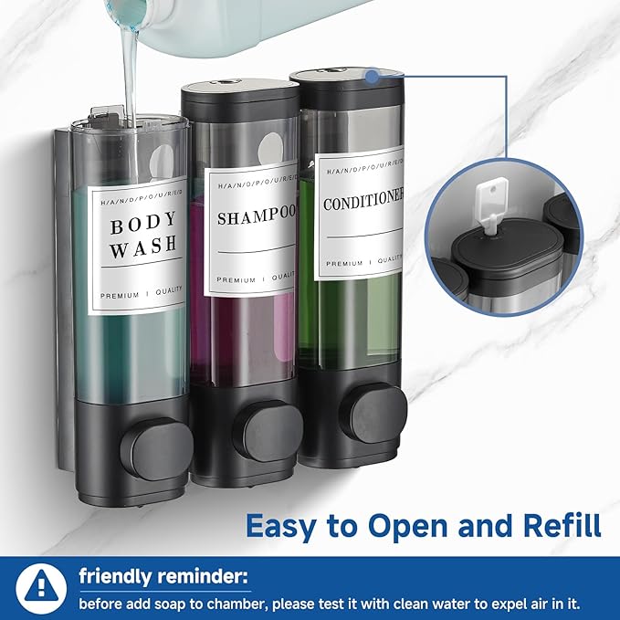 Shower Soap Dispenser Wall Mounted No Drill Shampoo Dispenser for Shower Wall Shampoo and Conditioner Dispenser Bathroom Hotel 3 * 300ml Black3 Self