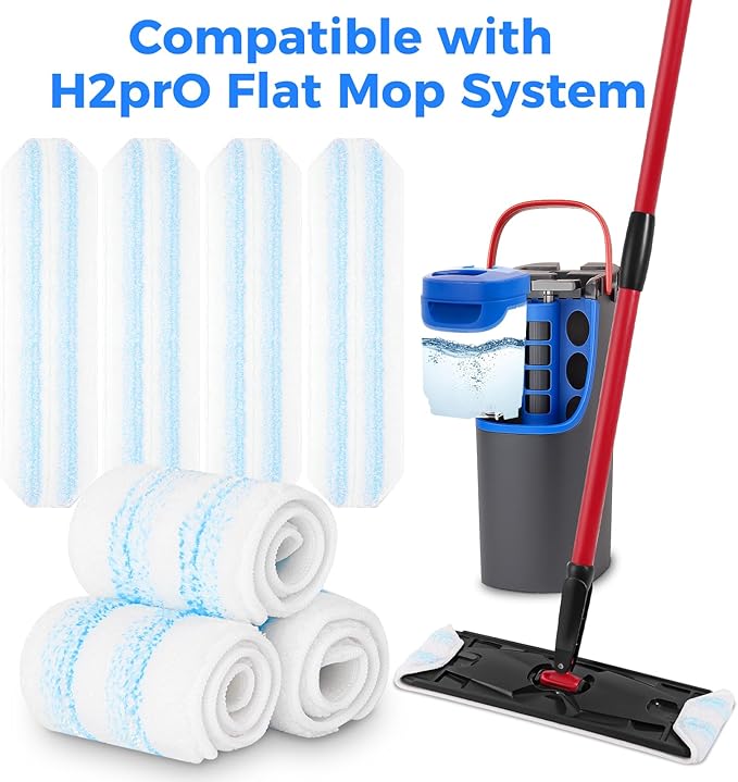 Mop Refills Compatible with O-Cedar H2prO Flat Mop System, 4 Pack Microfiber Mop Replacement Pads | Machine Washable & Reusable | 16 Inch | Designed for Hardwood Tile Laminate Floors
