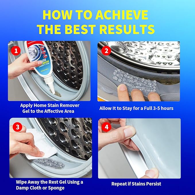 Home Stain Remover Gel – Stubborn Stain Cleaner No Harsh Scrubbing Required, Front Loader Washing Machine Seal Washing Machine Seals, Sinks & Tiles | No-Slip Formula | 8H Penetration | 16.0oz