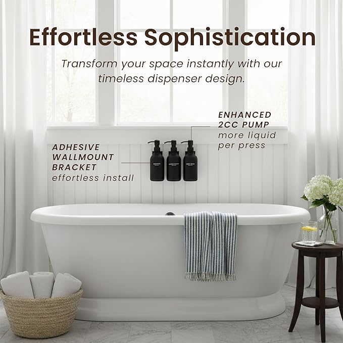 MaisoNovo Shampoo and Conditioner Dispenser - Shower Soap Dispenser Wall Mounted - 16.9 fl oz Set of 3 Black Plastic Bottles Black Plastic Pump - Shampoo Dispenser, Shower Dispenser