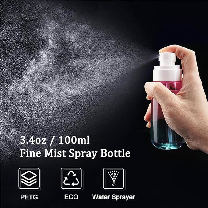 Cosywell Fine Mist Spray Bottles TSA Approved 3.4oz 100ml 3 Pack Leak Proof Travel Spray Bottle Empty Small Spray Bottles for Perfume Essential Oils Toners Rose Water Cosmetics (3Gradient Pink Blue)