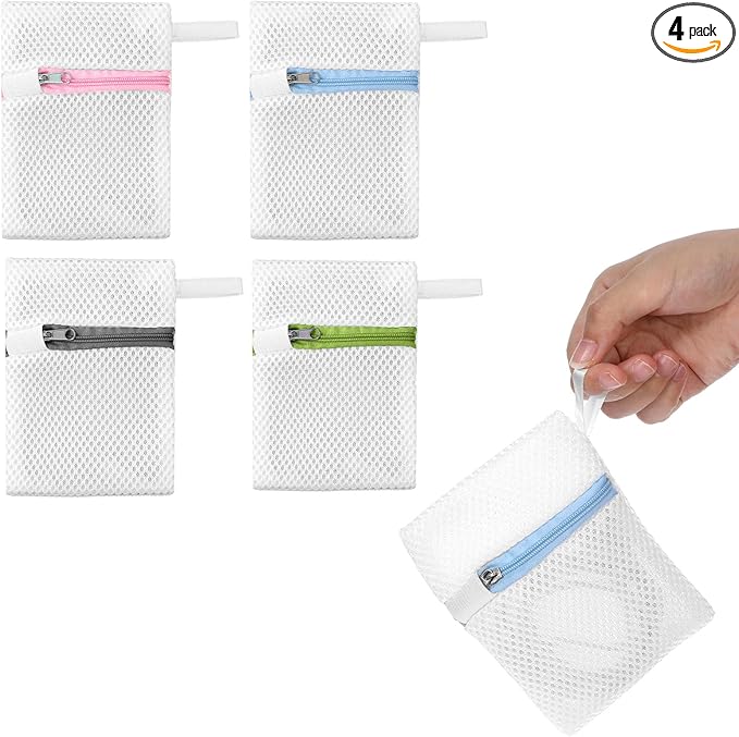 4 Pcs Small Mesh Laundry Bags - Laundry Pod Anti-Sticking Bag - Durable Zippered Small Mesh Bag for Pods And Scent Beads Rectangle
