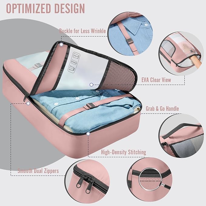 Veken 8 Set Packing Cubes for Travel Essentials, Suitcase Organizer Bags in 4 Sizes, Carry-On Luggage Accessories with Large Laundry & Hanging Toiletry Bag, Must-Have for Airplane, Road Trip & Camping