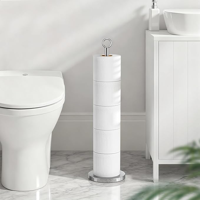 Toilet Paper Holder Stand(with Reserve Function), Free-Standing Spare Rolls Storage Holder, Stainless Steel
