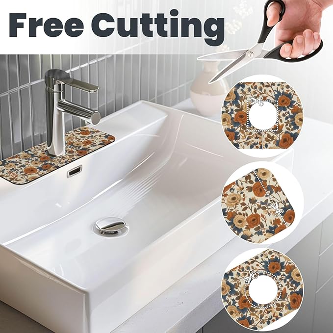 Faucet Draining Mat For Kitchen Sink, Peony Flower Blue Leaves Diatom Mud Absorbent Drain Pad For Bathroom Kitchen Sink Splash Guard Drying Mat