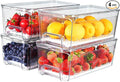 4-Pack Refrigerator Drawer Organizer Bins, Clear Stackable Pull Out Fridge Organizers and Storage Container, with Strainer Layer for Fruits, Vegetables, Drinks, Snack and Food