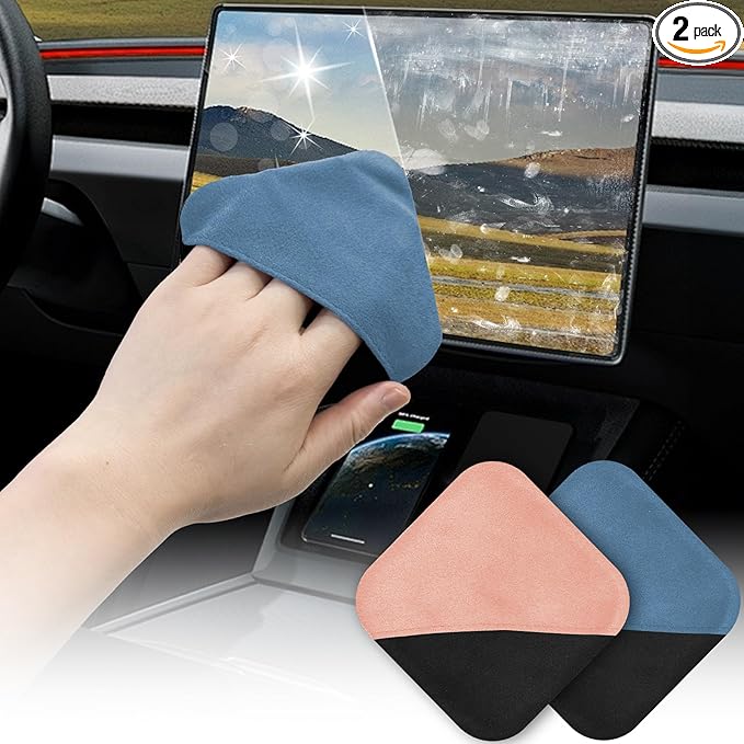 SuperKaKa 2Pack Car Screen Cleaner- Vehicle Touchscreen Microfiber Cleaning Cloth, Touch Screens Clean Wipes Cars Interior Accessories Universal for Tesla Dashboard Display (Pink&Blue)