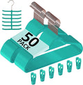 VECELO Premium Velvet Clothes Hangers Suit Heavy Duty (50 Pack)-Non Slip & Space-Saving with 6 Finger Clips & Tie Rack Excellent for Men and Women,Teal