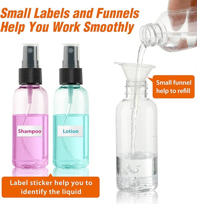 30 Pack 2 oz Fine Mist Mini Clear Spray Bottles with Pump Spray Cap - for Essential Oils, Travel, Perfumes - Refillable & Reusable Empty Plastic Bottles Travel Bottle