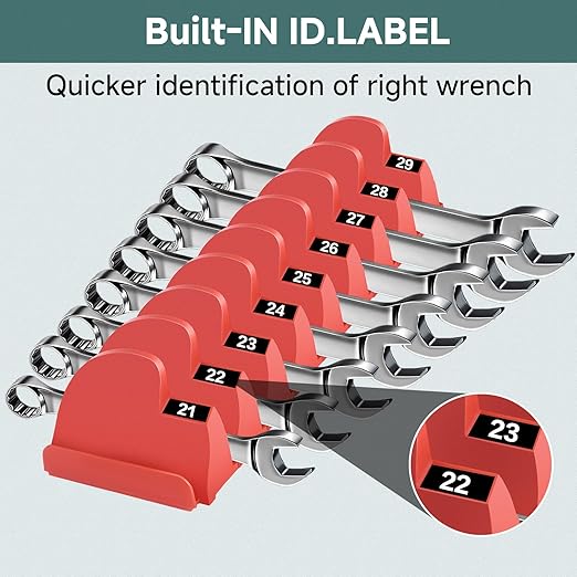 48PCS Tool Magnetic Wrench Organizer,Customizable Magnet Modular Tool Organizer for Tool Drawers - Wrench Rack with Metric&SAE Labels-Perfect Tool Storage Holder-Ideal Gift Choice(Red with Magnets)