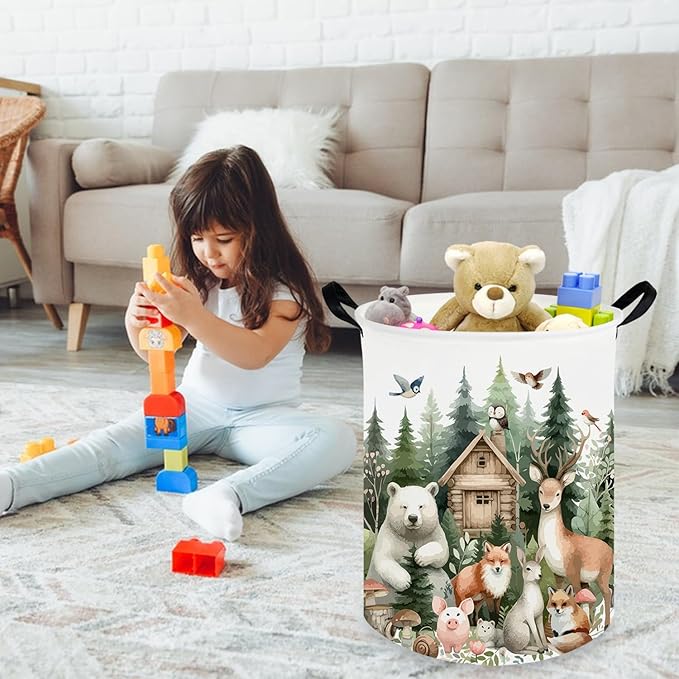 Baby Laundry Hamper,Dirty Clothes Hamper for Boys and Girls,Toys Storage Bin Organizer Animal Room Decor,Waterproof storage box for kids bedroom,Gift Baskets(Forest animal)