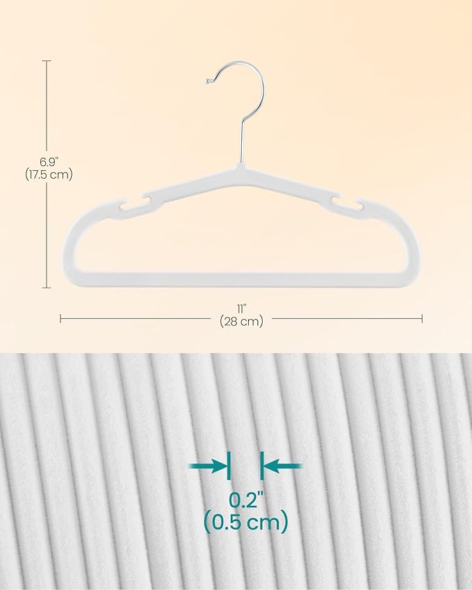 SONGMICS Baby Hangers 50 Pack, 11 x 6.9 Inches, Non-Slip Velvet Kids Hangers for Closet, Space-Saving, Wide Shoulder Notches, Cloud White UCRF037W01