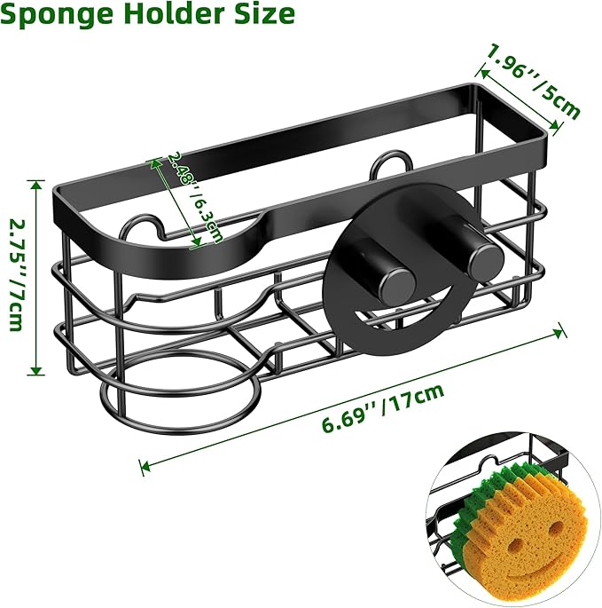 Cisily Smiley Sponge Holder for Kitchen Sink Caddy, Stainless Steel Movable Brush Holder Dish Cloth Hanger, Suction Cup Sink Caddy Organizer Accessories