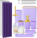 Purple Bathroom Set, 23 PCS Purple Bathroom Accessories Set with Shower Curtains, Trash Can, Toothbrush Holder, Soap Dispensers, Toothbrush Cup, Vanity Tray, Soap Dish, Toilet Brush, Qtip Holders