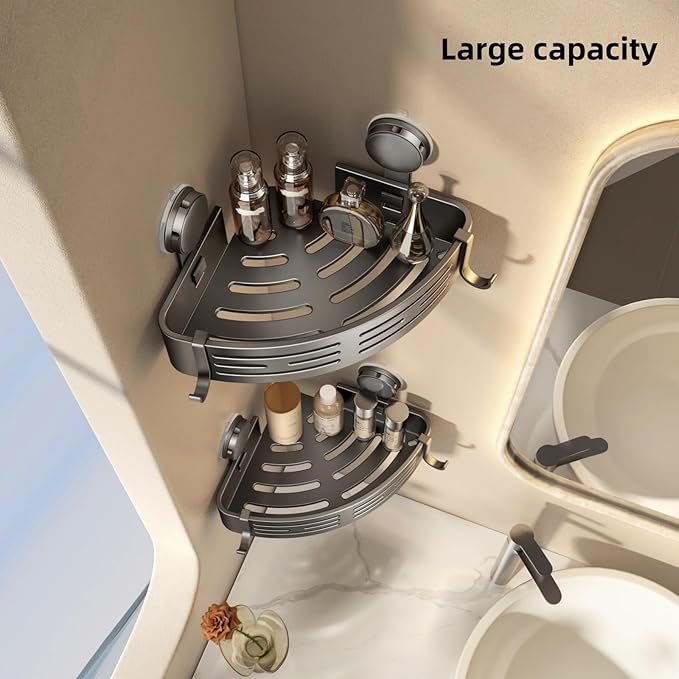 VOLPONE Shower Caddy Corner Suction Cup Shelf Corner No Drilling Bathroom Shower Organizer Storage Rack Adhesive (3-Pack, gray)