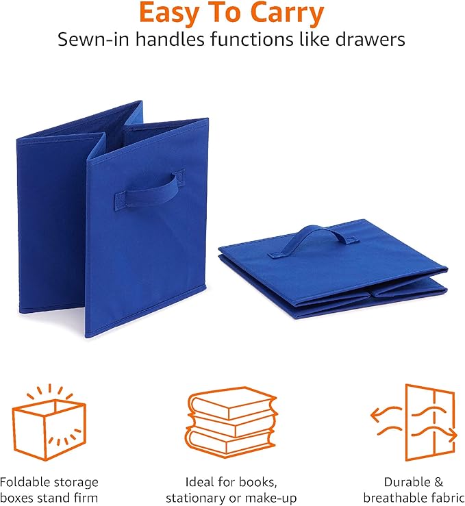 Amazon Basics Cube Organizer Storage Bins Handles,Collapsible Fabric,10.5"x10.5"x11",Navy,6 Count (Pack of 5)