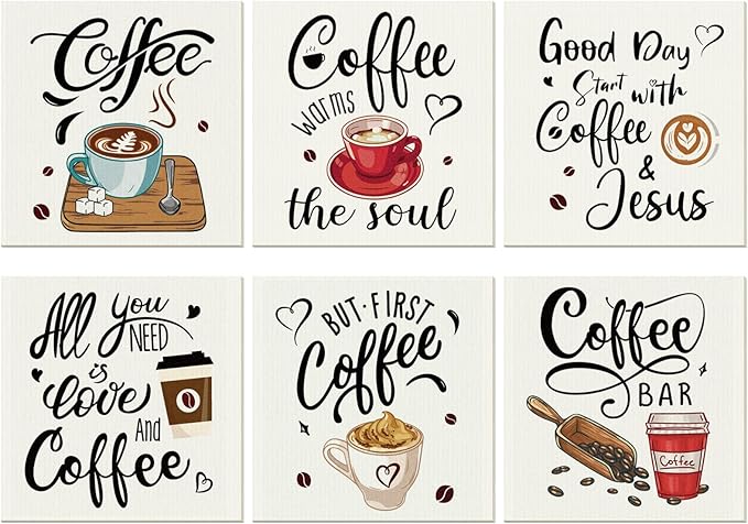 6 Pcs Swedish Kitchen Dish Towels Kitchen Cloths Reusable Sponge Cleaning Cloths Absorbent Dish Cloth Quick Drying Washable Cleaning Wipes No Odor Hand Towel (Coffee)