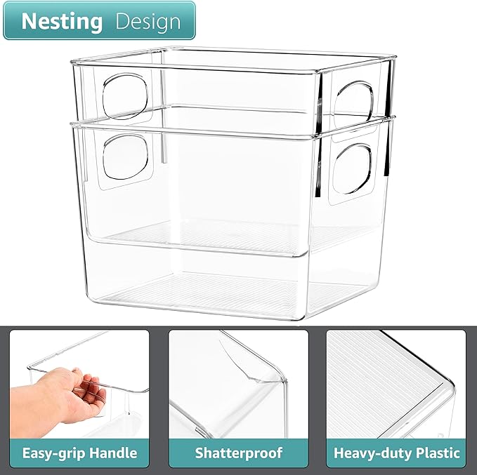 Sorbus Medium Clear Plastic Storage Bins for Shelves, Clothes, with Handle - Clear Storage Bins, Drawer, Shelf, Closet, Pantry, Fridge, Freezer Organizer Bins, Closet Organizers and Storage (8 pack)