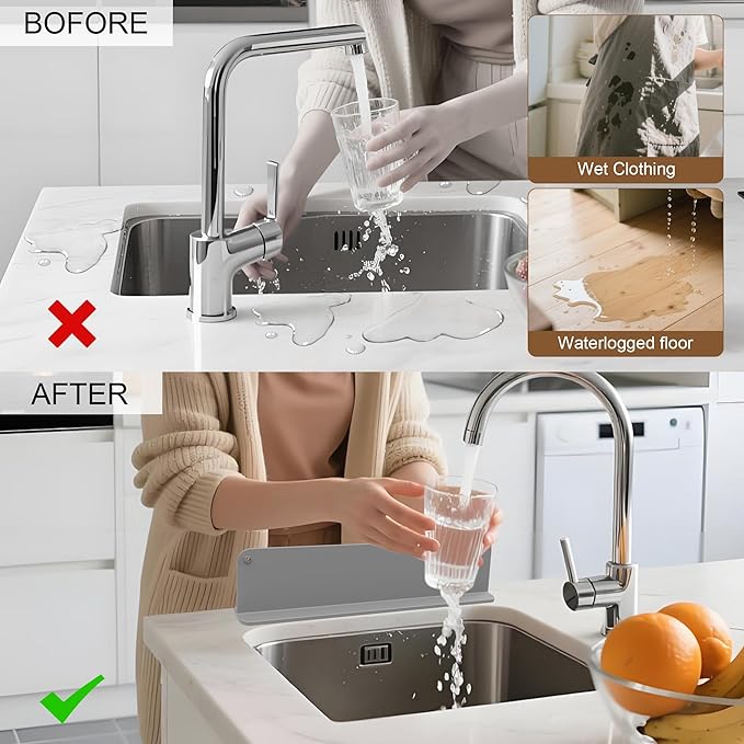 Silicone Sink Splash Guard, Sink Splash Guard with Suction Cup, Kitchen Sink Splash Guard That Can Be Placed Behind The Sink, Sink Splash Guard(17.3 x 4.1 Inch Grey)