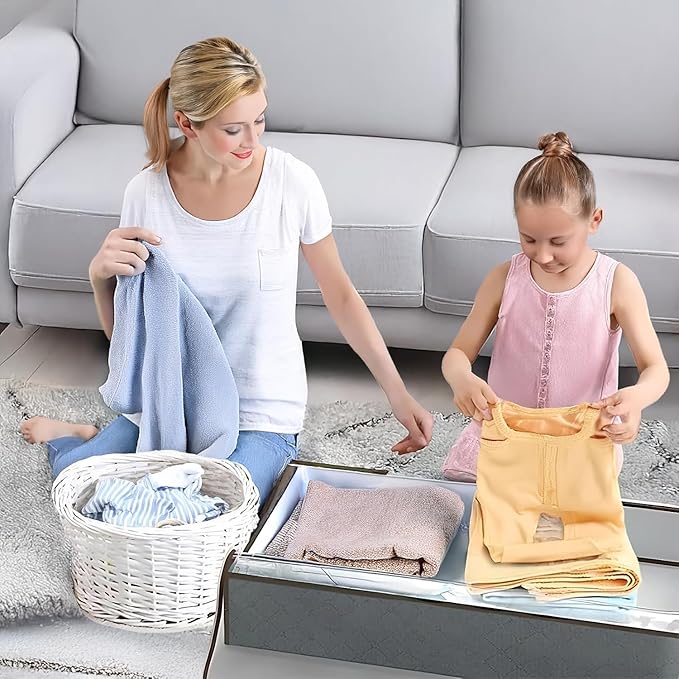 90L Under Bed Storage Containers, Closet Organizers and Storage Bins, Foldable Underbed Storage Bags for Blankets, Towels, Comforter, Sweaters, Linen Sheets, Wrapping Paper(Grey, 6 Pack)