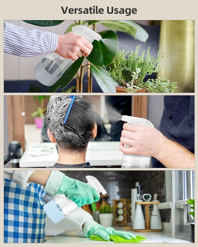 2 Pack Glass Spray Bottles 8 oz, Empty Refillable Containers with Silicone Sleeve Protection, Glass Spray Bottles for Cleaning Solutions, Hair and Plants with Adjustable Nozzles Blue&Grey