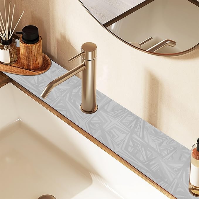 Kitchen Sink Splash Guard 1 PC 14.7 Inch Sink Faucet Mat Splash Guard for Bathroom Countertop Water Absorbent Foldable Cuttable Soft Washable Grey