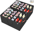 Aokeyee 2 Pack Shoe Organizer for Closet, Large Shoe Storage Box Fits up to 48 Pairs, Space Saving Foldable Shoes Organizer Bin w/Clear Cover and 4 Reinforced Handles, Black