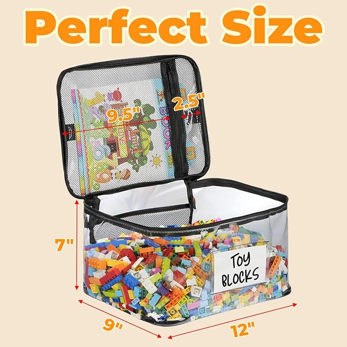 6-Pack Extra Large Toy Storage Bags with Zippers & Labels, Reusable Clear TPU Waterproof Organizer for Kids Toys, Building Blocks, Puzzles, Dolls, Board Games - Durable, BPA-Free, Travel-Friendly