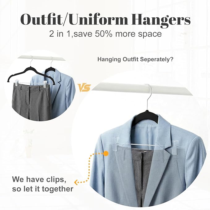 HOUSE DAY Velvet Skirt Hangers 36 Pack, Black Velvet Pant Hangers with Adjustable Clips, Space Saving Slim Shorts Hanger, Heavy Duty Non Slip Clip Hanger for Pants, Skirts, Shorts