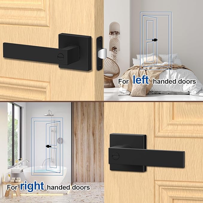 Estmoon 8 Pack Door Handles Black Interior Door Knobs, Keyless Privacy Door Levers with Lock Heavy Duty Door Handle for Bedroom Bathroom