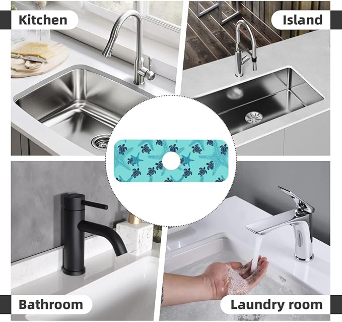 Summer Sea Turtle Ocean 15" X 5.5" Kitchen Sink Splash Guard Faucet Faucet Guard Draining Mat Sink Splash Guard Faucet Kitchen Bathroom