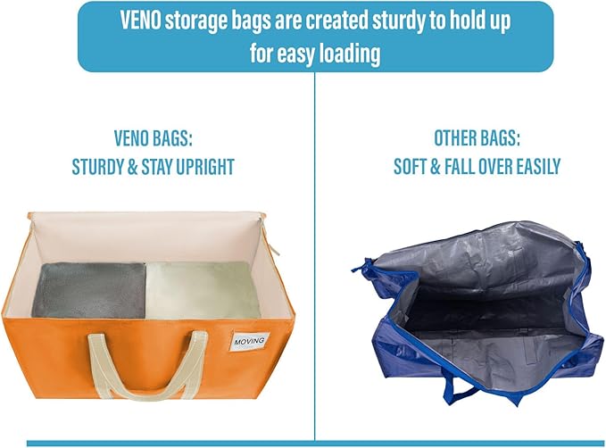 VENO 6 Pack Moving Bags, Heavy Duty, Moving Boxes Alternative, Packing Storage Supplies, Dorm Room Essentials with Zipper for Clothes, Extra Large Packaging Totes (Seasonal Autumn Orange, 6 Pack)
