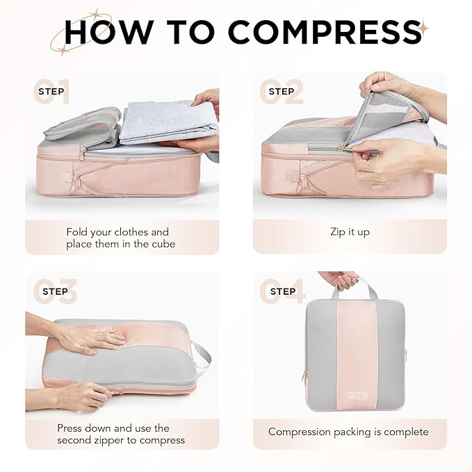 OlarHike 8 Set Compression Packing Cubes,Christmas Gifts for Women Mom Girl,Compressible Expandable Luggage Clothes Organizer for Travelers,Airplane/Cruise/Car/Train Travel Essentials(Beige2)