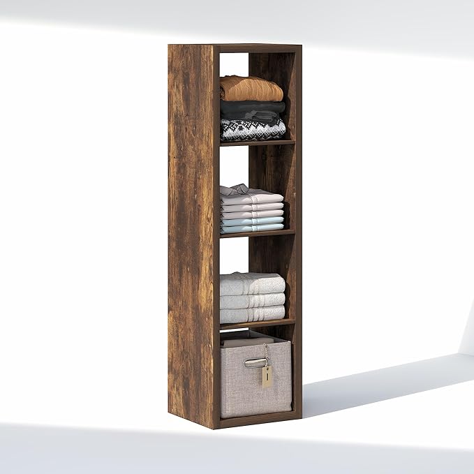 Furinno Cubic Closet Organizers and Storage, 4-Cube Closet Organizer, Vertical Open Shelf Closet Storage, Extra Thick Frame for Wardrobe, Bedroom, Living Room, Amber Pine