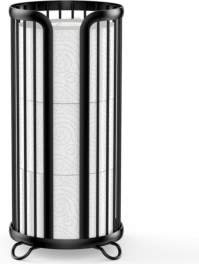 Bunoxea Toilet Paper Holder Stand, Freestanding Toilet Tissue Organizer, Minimalistic Storage Solution, Reserve Mega Rolls-Modern Black