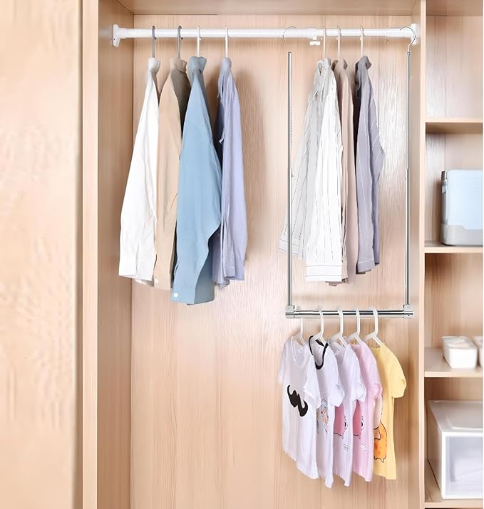 Adjustable Hanging Closet Rod, Extender Hanging Rod, Closet Hanging Organizer, Heavy Duty Closet Bar, Hanging Rod (Black, 2 Pack)