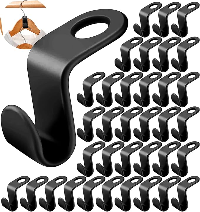 60 Pcs Clothes Hanger Connector Hooks,Magic Heavy Duty Cascading Connection Hooks Space Saving Hanger Extenders Clips for Clothes for Organizer Closet, Black