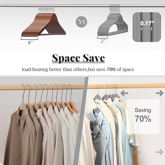Velvet Hangers 50 Pack, S-Shaped and Stackable Non Slip with 360°Swivel Hook, Ultra Thin and Space Saving Flocked, for Suits, Shirts, Coats, 15Lbs Capacity Heavy Duty, Grey