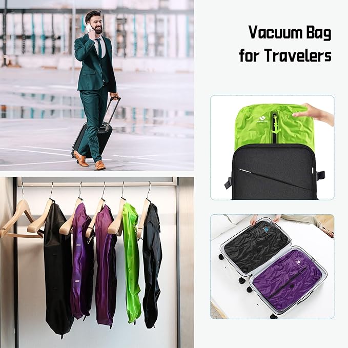 Zurligi Vacuum Bags with Pump for Travel – IPX8 Waterproof Reusable Carry-On Compression Bags for Clothes, Suitcase & Luggage(1-Pack, Purple)
