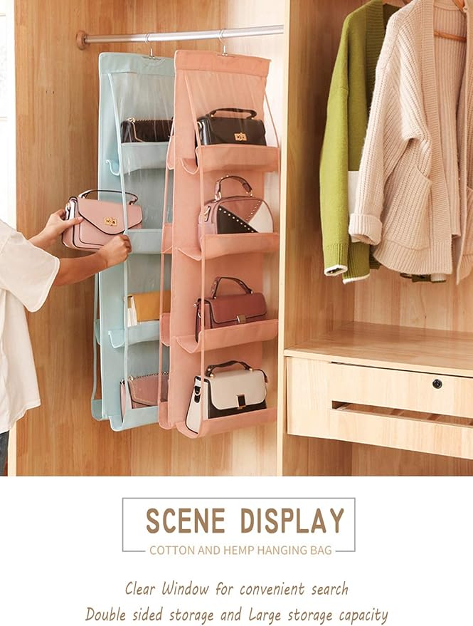 AARAINBOW 1 Pack Hanging Handbag Purse Organizer, Handbag Organizer with 8 Easy Access Pockets, Purses Holder Wardrobe Closet Space Saving Organizers, 41 L x 13.5W (B-Blue)