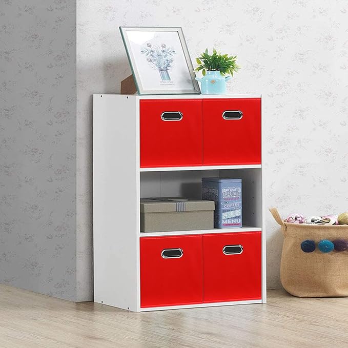 STOREONE Fabric Storage Bins Cubes Baskets Containers-(11X11X11) with Dual Handles for Shelf Closet, Nursery Home ， Bedroom Organizers, Foldable Set of 6 (Red)