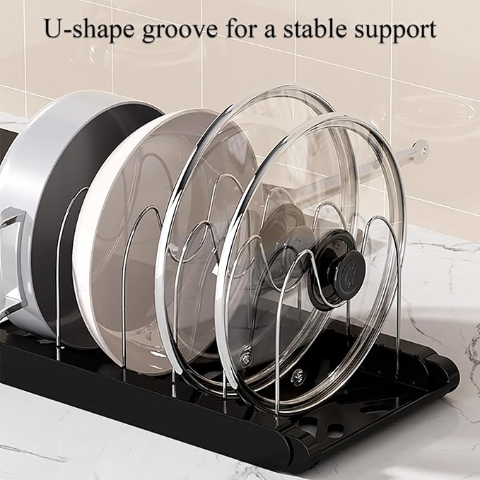 Pot Rack : Pots and Pans Organizer Under Cabinet 7 Adjustable Compartment Expandable Pot Lid Holder for Kitchen Cookware, Bakeware, Lid, Dishes, Cutting Boards,Black 2PCS