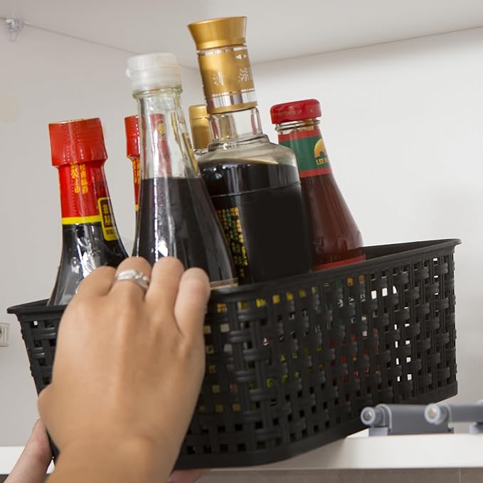 Black Plastic Weave Storage Baskets, 12-Pack Woven Basket Organizer for Kitchen Office Bathroom
