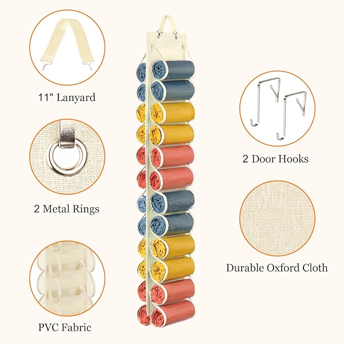 Lirex Scarf Storage Organizer with 24 Pockets, Yoga Legging Storage Organizer for Family Closet Bedroom, Cream White
